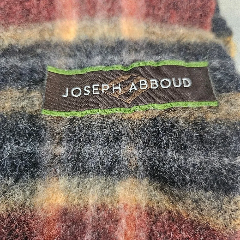 Joseph Abboud 100% Cashmere Plaid Scarf Burgundy Orange Made in Germany Vintage